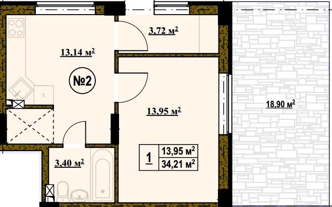 Планування 1к 34м²